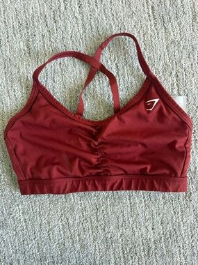 Gymshark Women's Burgundy Ruched Strappy Sports Bra